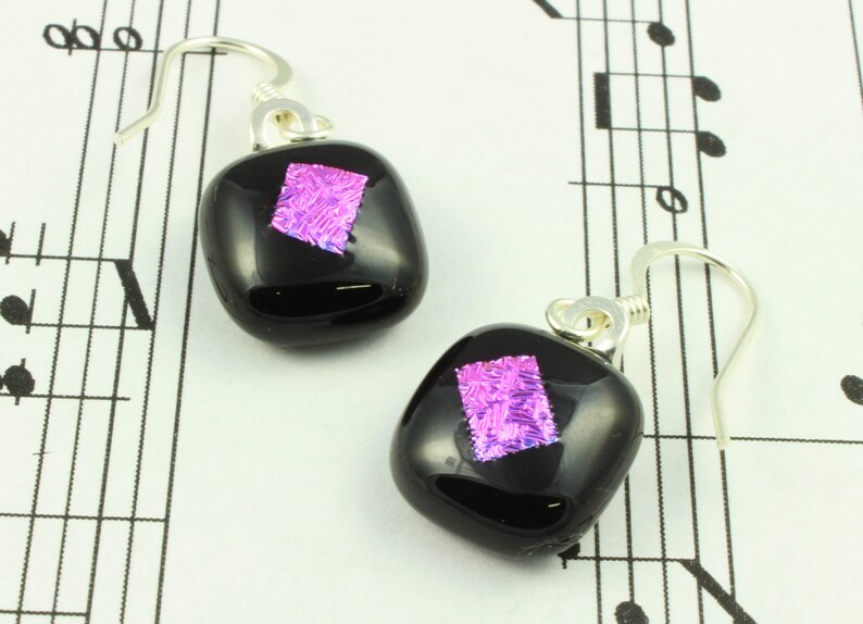 Dichroic Glass Jewelry Set Matching Dichroic Earrings & Pendant Necklace Violet Purple Dichroic Glass on Black Fused Glass image 3