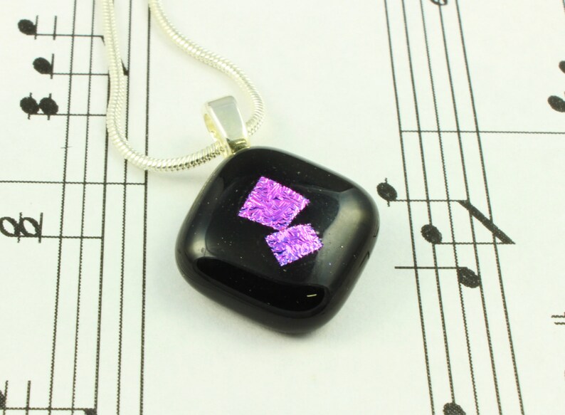 Dichroic Glass Jewelry Set Matching Dichroic Earrings & Pendant Necklace Violet Purple Dichroic Glass on Black Fused Glass image 2