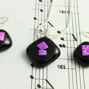 Dichroic Glass Jewelry Set Matching Dichroic Earrings & Pendant Necklace Violet Purple Dichroic Glass on Black Fused Glass image 1
