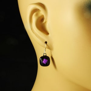 Dichroic Glass Jewelry Set Matching Dichroic Earrings & Pendant Necklace Violet Purple Dichroic Glass on Black Fused Glass image 5