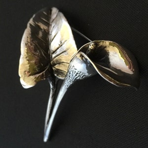 Lily Brooch- Large Arum Lily in Solid Sterling Silver