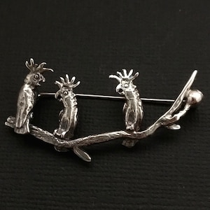 3 Cockatoos Brooch - solid Sterling Silver  Pat Hagan design