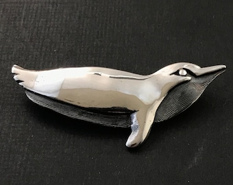 Broche de pingüino - plata de ley maciza