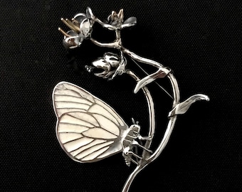Butterfly and Flower Large Brooch