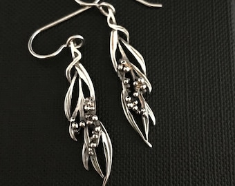 Wattle Hanging Earrings - solid sterling silver 30mm plus hook