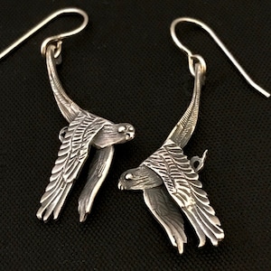 Parrot Hanging Earrings - solid sterling silver 30mm plus hook