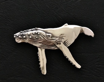 Humpback Whale Brooch- sterling Silver 49mm