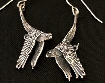 Parrot Hanging Earrings - solid sterling silver 30mm plus hook