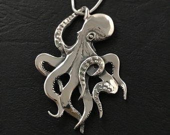 Octopus Pendant Sterling Silver 43mm 