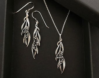 SET-Wattle Hanging Earrings and small pendant on chain -BOXED