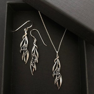 SET-Wattle Hanging Earrings and small pendant on chain -BOXED