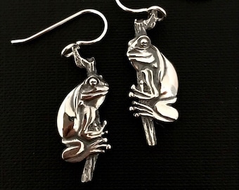 Frog Hanging Earings Sterling Silver 30mm Plus Hook