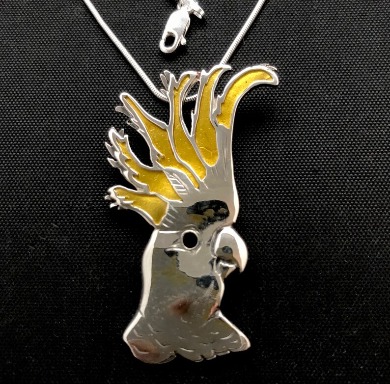 Cockatoo Brooch/Pendant Sterling Silver, enamel image 3