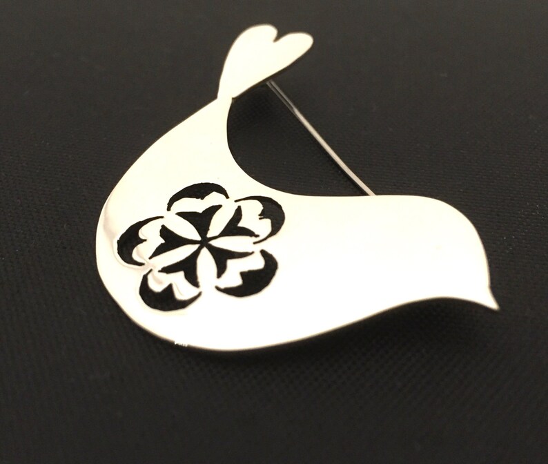 large sterling silver with pattern cutout Bird Brooch