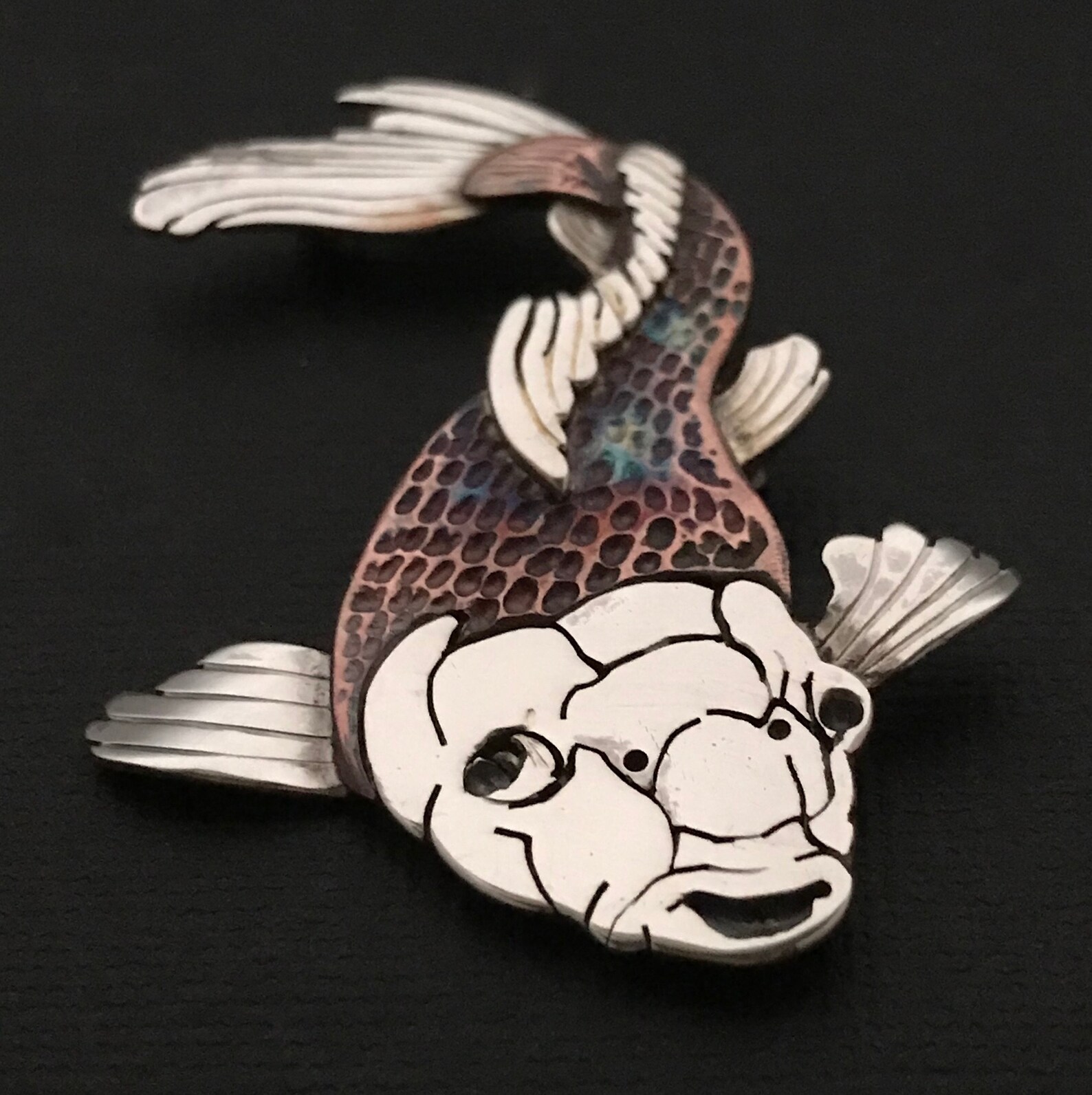 Koi Fish Brooch/ Pendant Large Sterling Silver and Copper Etsy