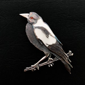 Magpie Brooch- Sterling Silver, enamel