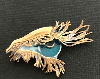 Blue Eye Brooch- copper, silver, enamel
