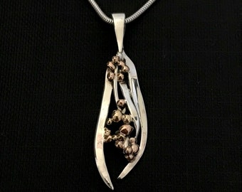 Wattle Pendant, One off piece - 9ct gold and sterling silver - 38mm