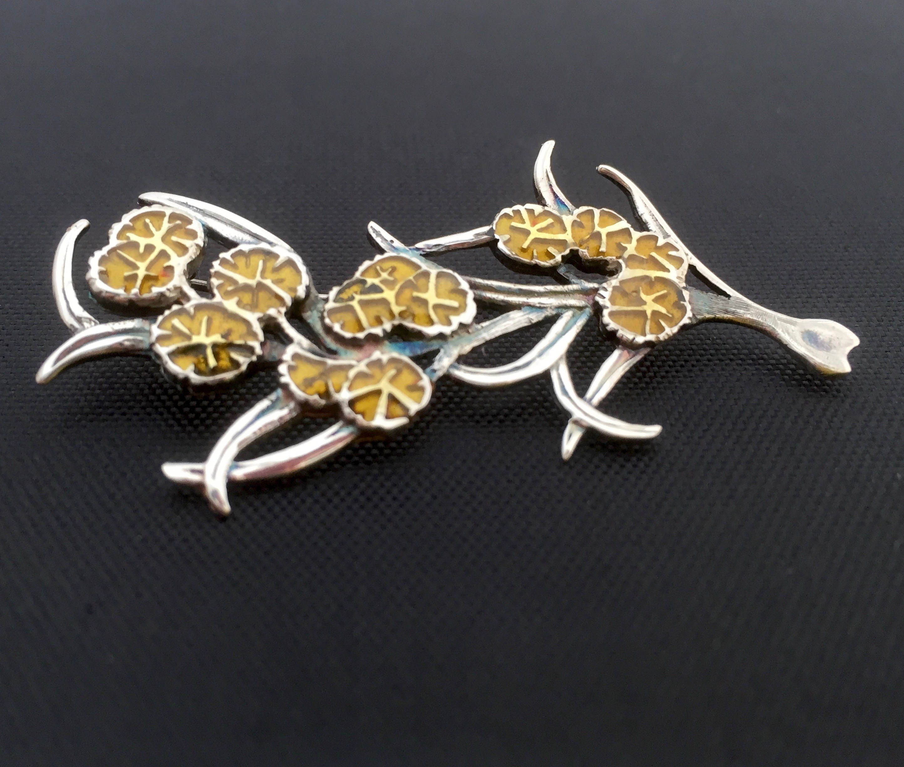 Large Wattle Brooch Enamelled Sterling Silver 50mm Etsy