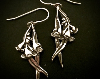 Gum Flower hanging Earrings - sterling silver 30mm plus hook