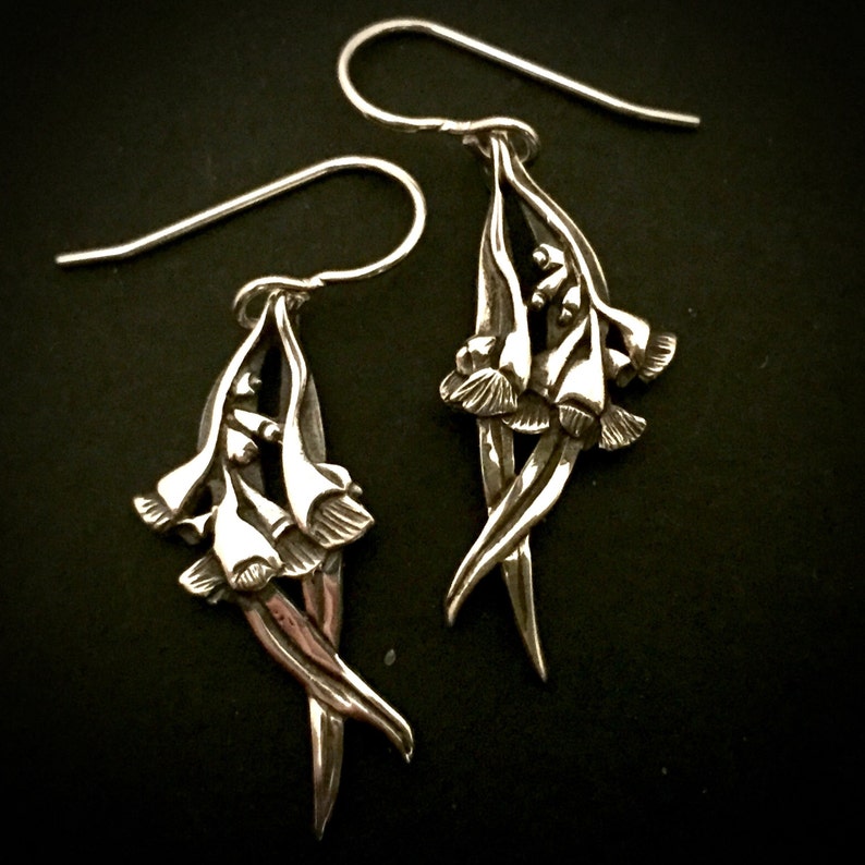 Gum Flower hanging Earrings sterling silver 30mm plus hook image 1