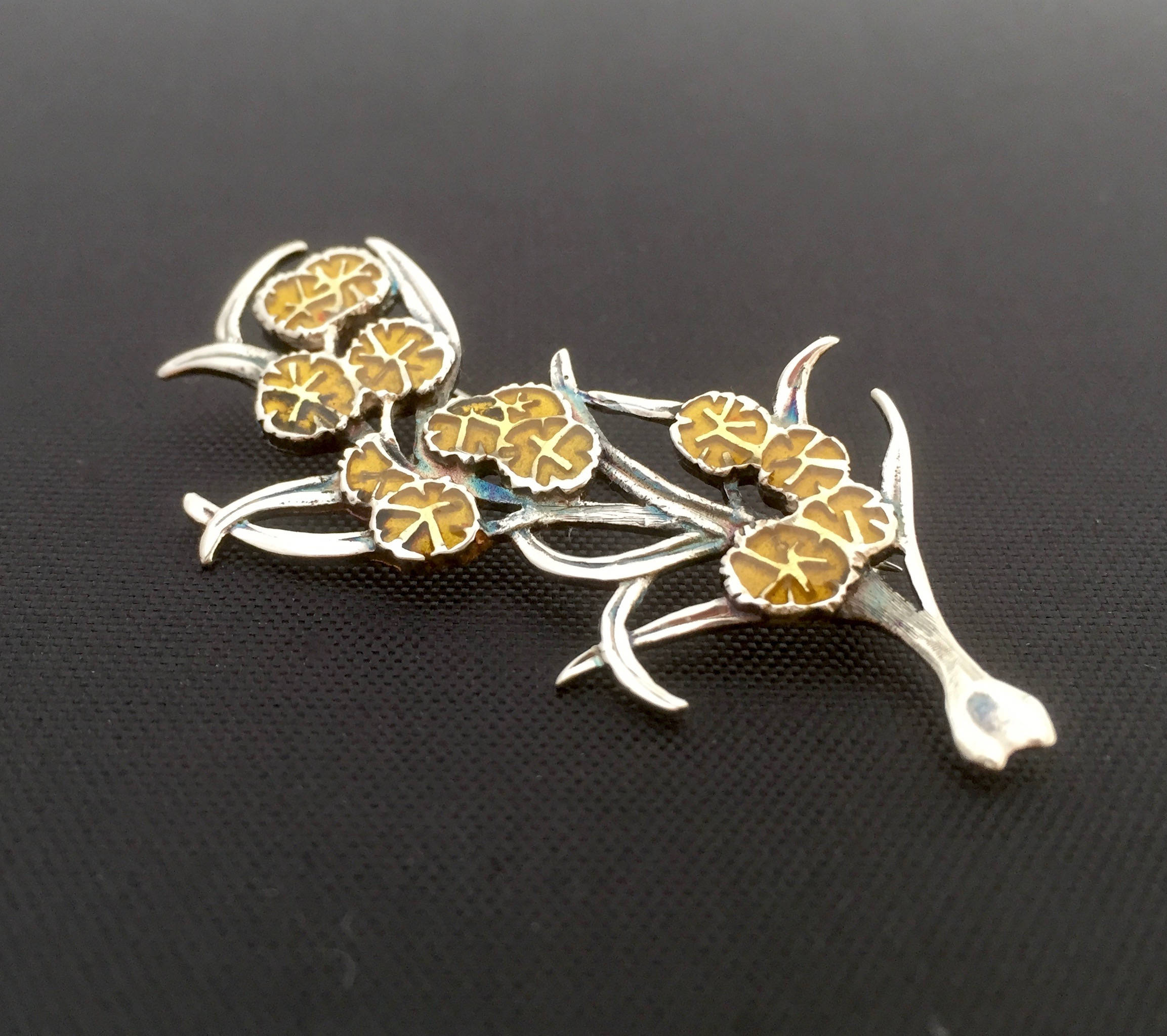 Large Wattle Brooch Enamelled Sterling Silver 50mm Etsy