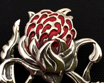 Broche Waratah grande: plata de ley, esmalte relleno en frío