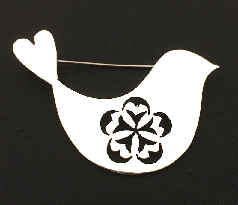 large sterling silver with pattern cutout Bird Brooch