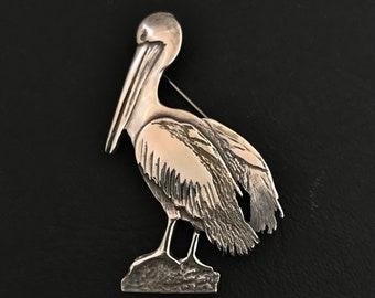 Broche de pelícano - Plata de ley grande