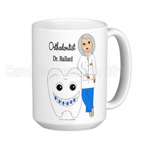 Orthodontist Mugs Female Personalized Brunette, Blonde, Gray Hair, Hispanic, Auburn, African American, Black Hair not shown image 3