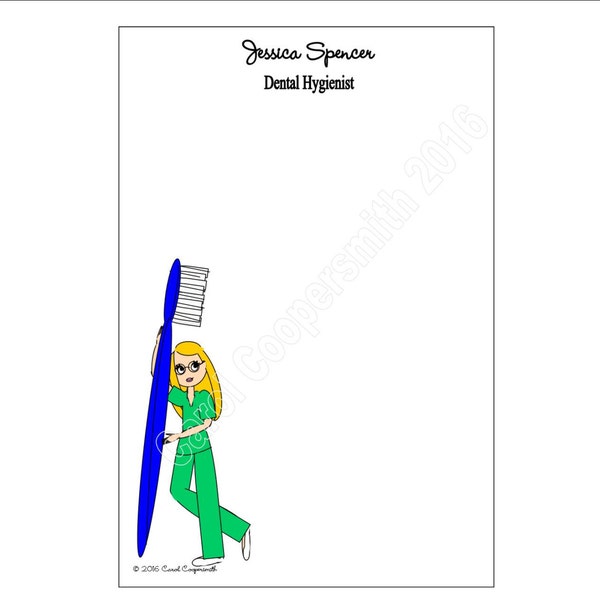 Dental Hygienists Notepads - With and Without Glasses,Blonde,Brunette, Black Hair,Auburn,African American