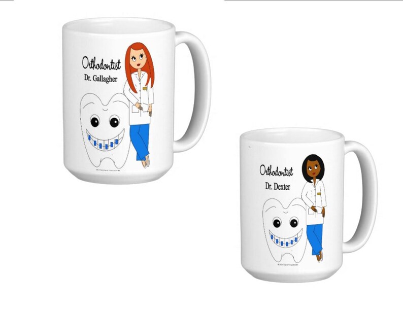 Orthodontist Mugs Female Personalized Brunette, Blonde, Gray Hair, Hispanic, Auburn, African American, Black Hair not shown image 5