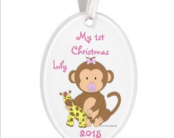 Baby's 1st Christmas Ornament - Monkey - Personalized