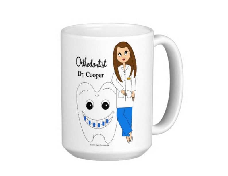 Orthodontist Mugs Female Personalized Brunette, Blonde, Gray Hair, Hispanic, Auburn, African American, Black Hair not shown image 1