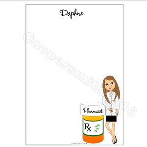 Pharmacist Notepads - Women - Personalized - Brunette, Blonde, Black Hair, Auburn, African American-With or Without Glasses-