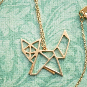 Fox origami necklace - Geometric animal pendant - Polished Brass