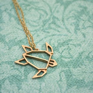 Sea Turtle origami necklace - Geometric animal pendant - Polished Brass