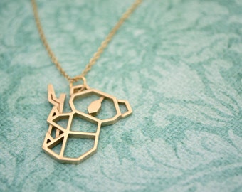Koala origami necklace - Geometric animal pendant - Polished Brass