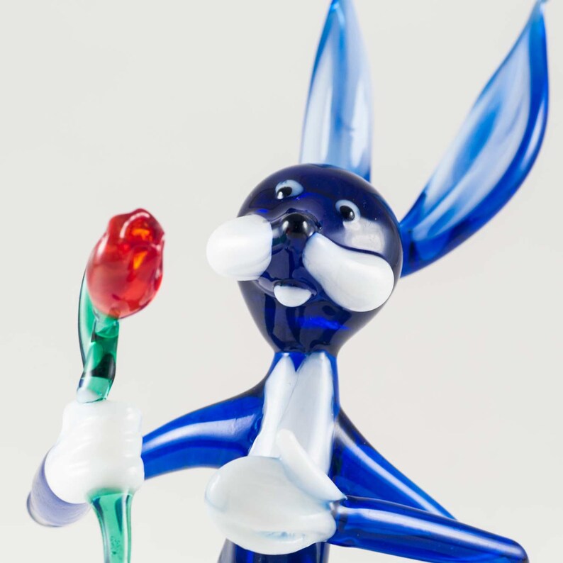 Glass Rabbit with Flower Figure Blown Glass Rabbit Rabbit Etsy