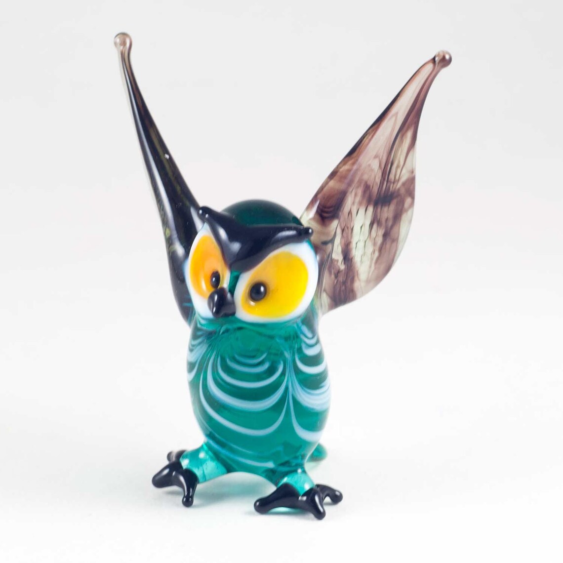 HandBlown Glass Owl with Blue Wings Owl Glass Miniature Etsy