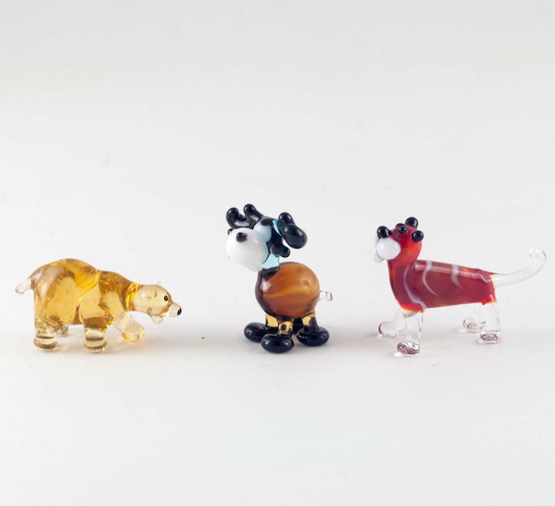 Set of 3 Tiny Glass Figurines Bear Moose Tiger Hand-Blown Art Collectible Tinies Set of 3 Tiny Glass Figurines Bear Moose Tiger Hand-Blown Art Collectible Tinies