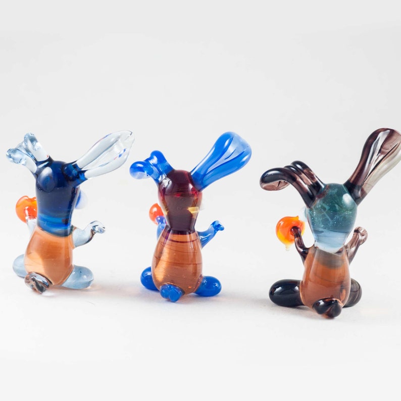 Set of 3 Glass Rabbit With Heart Figurines Blown Glass Etsy