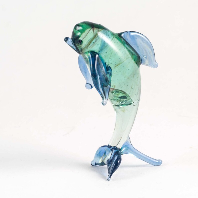 Glass Figurine Playing Dolphin Blown Miniature Collection Sea Life Art 003