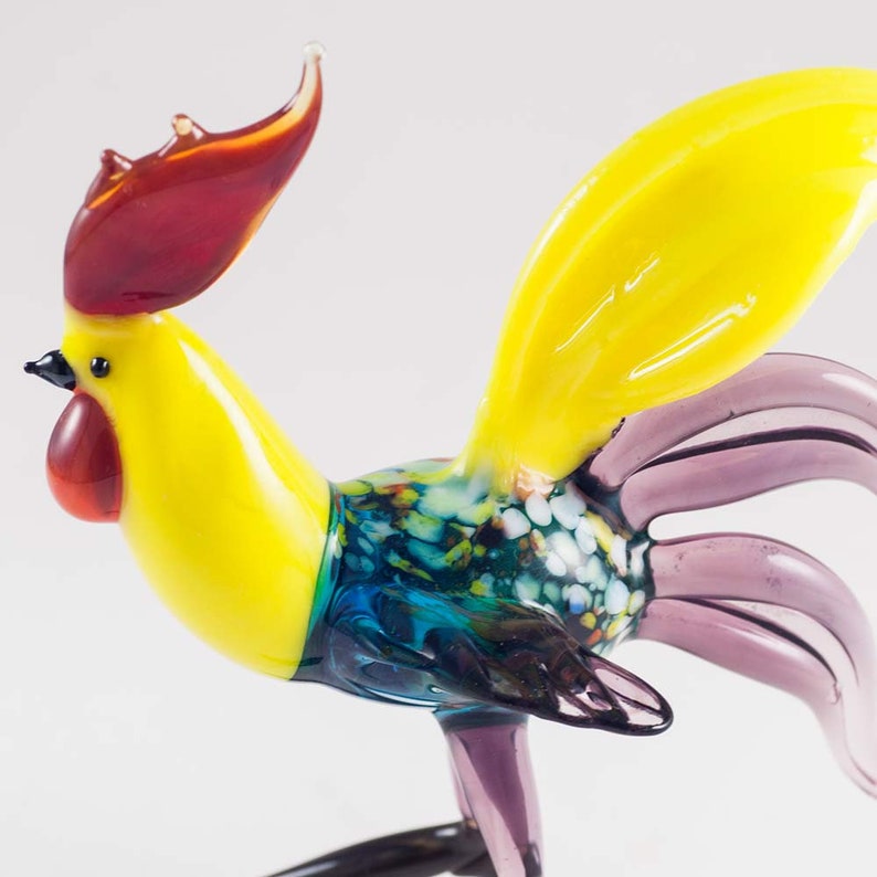 Glass Rooster Figurine Hand Blown Glass Rooster Miniature Etsy