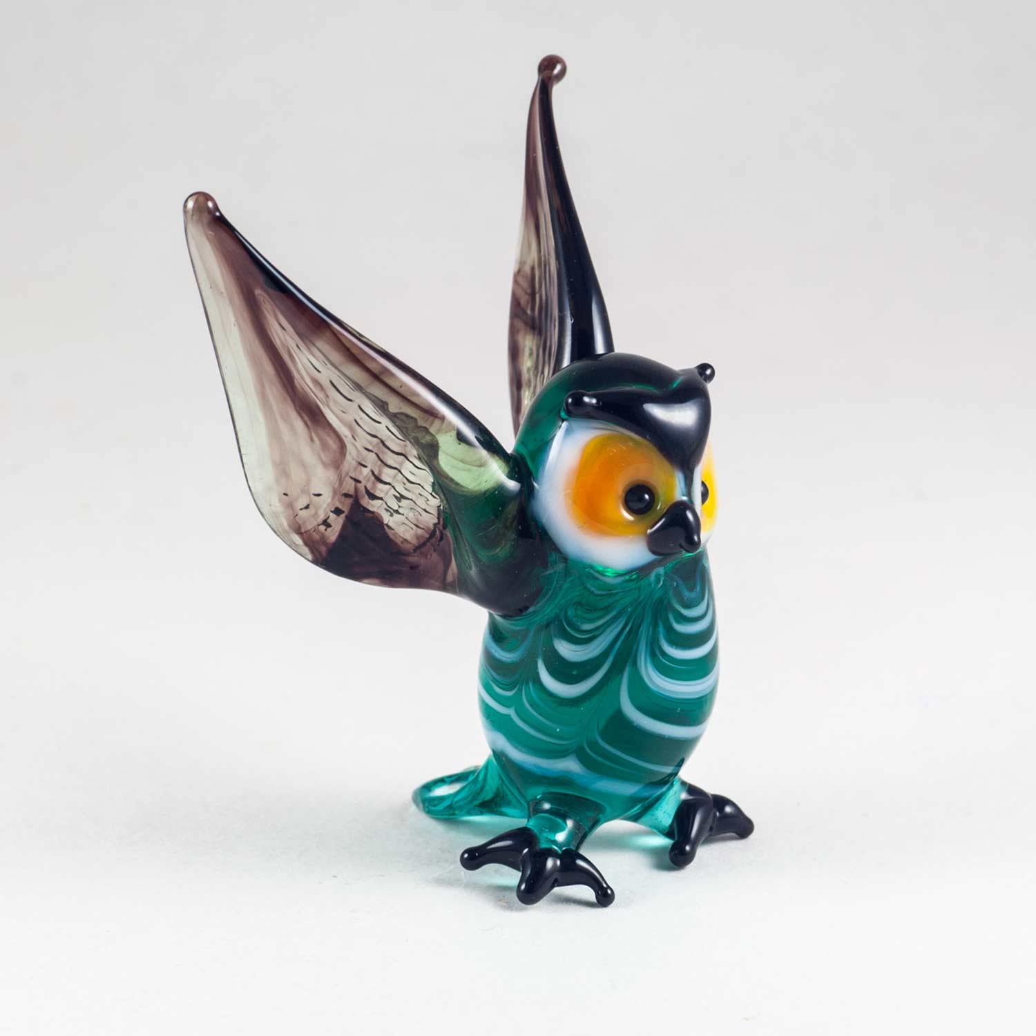 HandBlown Glass Owl with Blue Wings Owl Glass Miniature Etsy