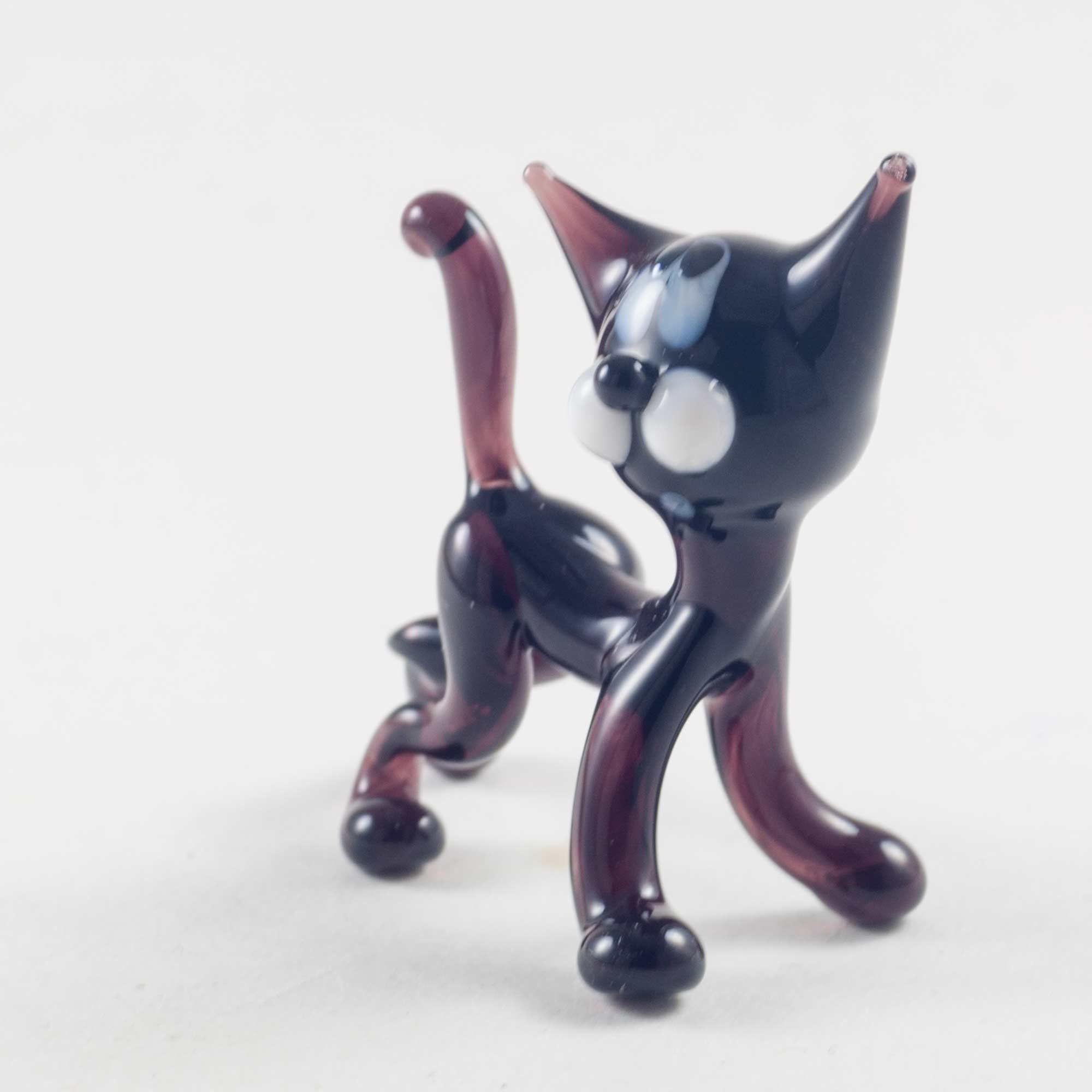 Glass Cat Figurine Blown Glass Cat Miniature Glass Cat Etsy