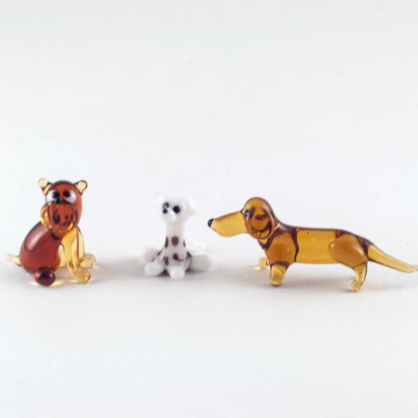 Mini Collectible Glass Figurines Set of 3 Dogs - Tiny Glass Animal Figurines - Little Glass Animals - Small Glass Figurines - Miniature Dogs