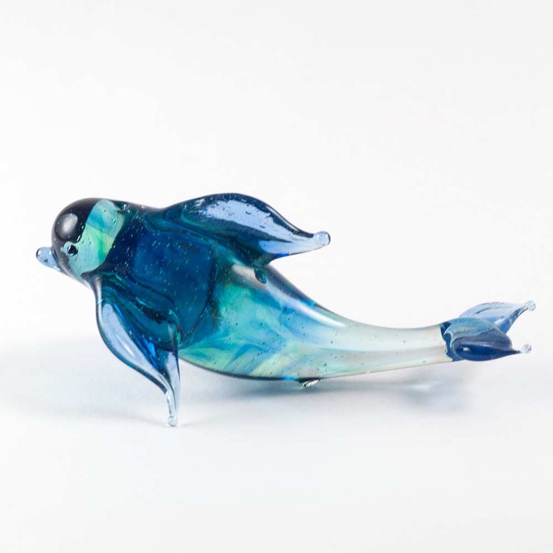 Glass Dolphin Figurine Blown Miniature Collection Sea Life Creature Art 012
