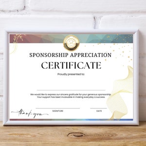 Certificaatsjabloon sponsorwaardering: direct downloaden, hoge kwaliteit, volledig aanpasbaar, erkenning van een speciaal iemand.