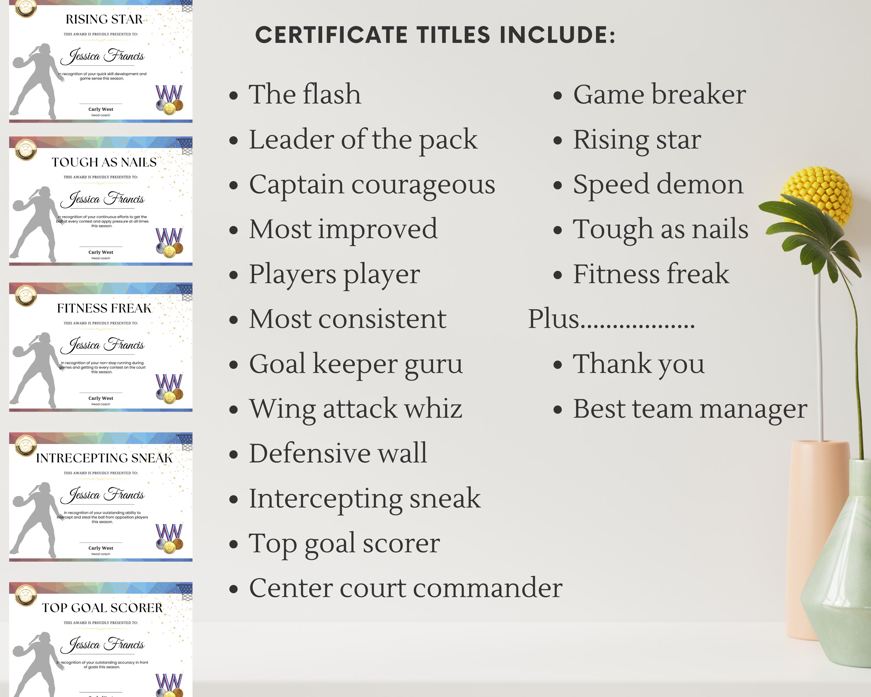 Netball Certificate Template - Editable, High Quality, Customisable ...